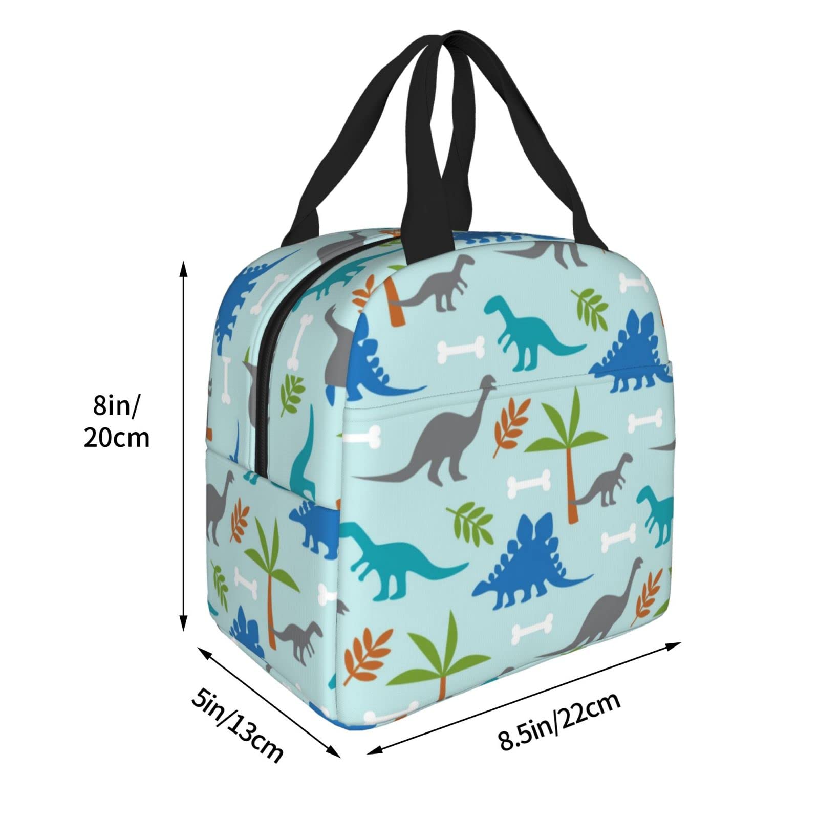 IOFNG Blue Cartoon Dinosaur Lunch Bag Men's Leakproof Cooler Lunch Box Portable Lunch Box for Work Picnic Camping