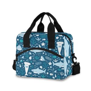 alaza cute sharks lunch bags for women leakproof crossbody lunch bag lunch cooler bag with shoulder strap(226be8a)