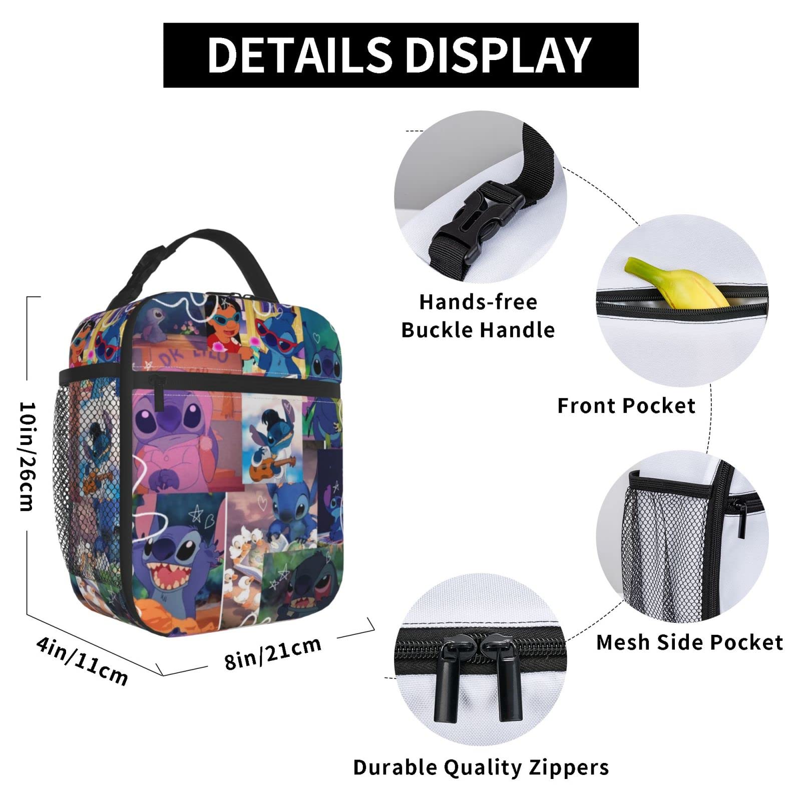 TRPSR Anime Fun Cartoon Lunch Box Portable Insulated Lunch Bag Office Picnic Multifunctional Large Capacity Zipper Handbag