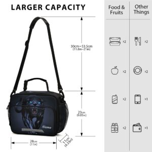 Roaring Black Panther Pesonalized Lunch Box, Custom Lunch Bag with Adjustable Shoulder Strap Insulated Tote Bag Picnic Box for School Teens Snacks Cooler Tote