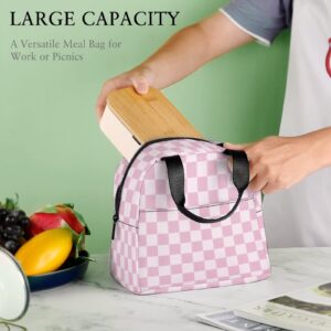 Abstract Geometric Pink Checkered Lunch Bag for Women Men, Insulated Meal Bag, Lunch Tote Bag for Work Outdoor