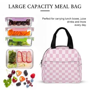 Abstract Geometric Pink Checkered Lunch Bag for Women Men, Insulated Meal Bag, Lunch Tote Bag for Work Outdoor