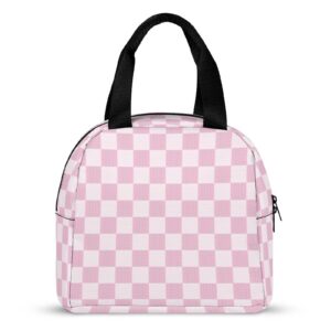 Abstract Geometric Pink Checkered Lunch Bag for Women Men, Insulated Meal Bag, Lunch Tote Bag for Work Outdoor