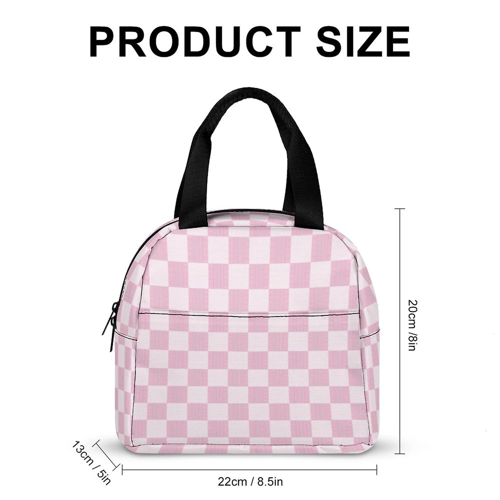 Abstract Geometric Pink Checkered Lunch Bag for Women Men, Insulated Meal Bag, Lunch Tote Bag for Work Outdoor