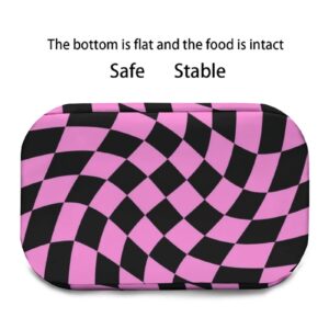 Black Bright Pink Checkered Lunch Bag, Lunch Box Portable Insulated Lunch Tote Bag, Thermal Cooler Bag for Women Work Outdoor