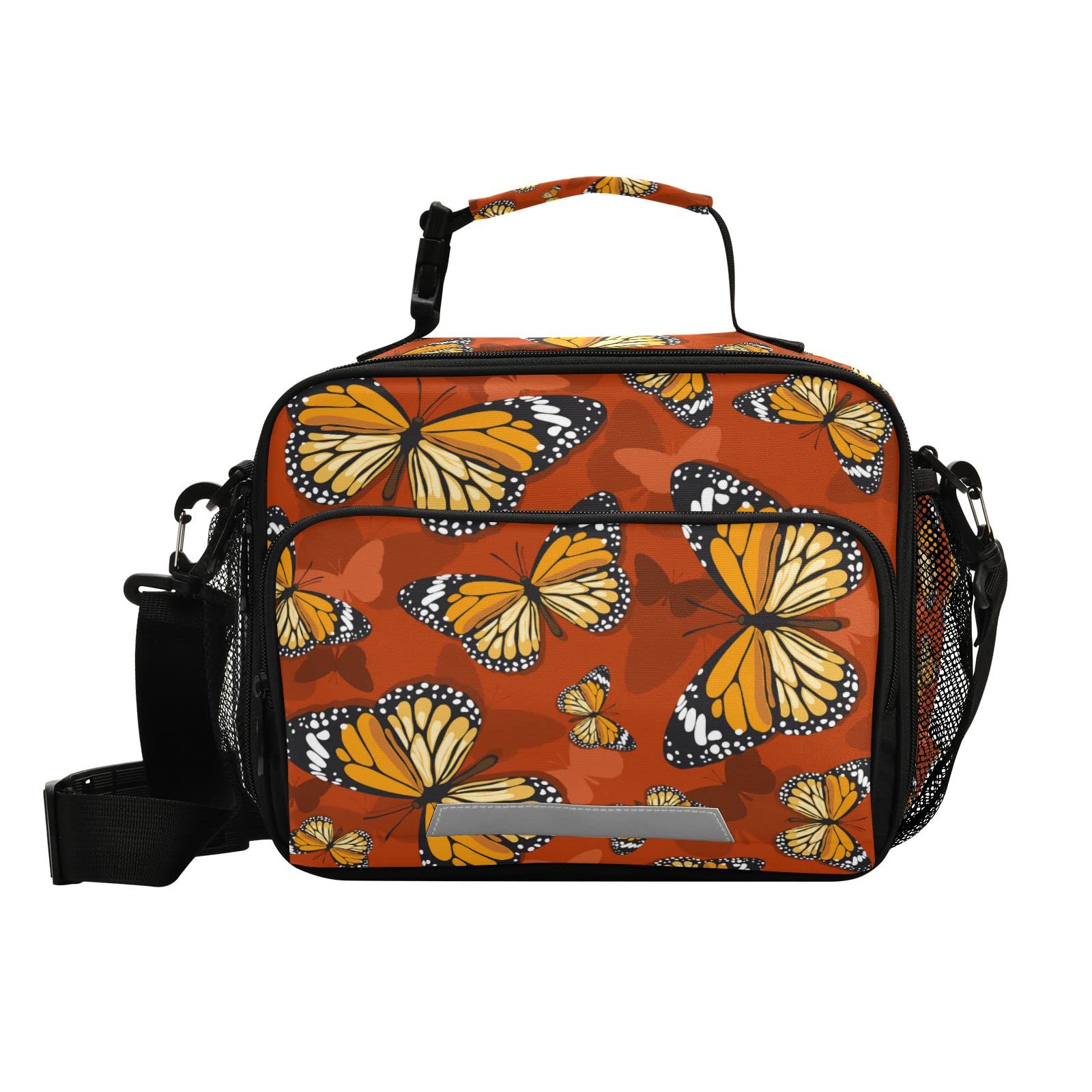 KOCOART Monarch Butterflies Insulated Lunch Bag Large for Women Men Red Cooler Tote Bag with Adjustable Shoulder Strap Reusable Picnic Lunch Box Outdoor for Adult Office