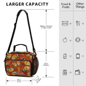 KOCOART Monarch Butterflies Insulated Lunch Bag Large for Women Men Red Cooler Tote Bag with Adjustable Shoulder Strap Reusable Picnic Lunch Box Outdoor for Adult Office