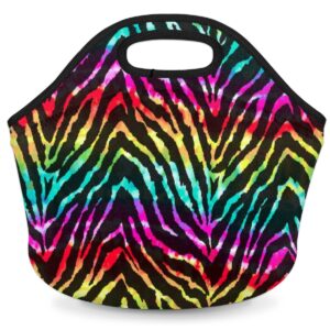 insulated neoprene lunch bag for women men kids rainbow zebra print colorful lunch box reusable small lunch tote bag cooler bag for school work picnic