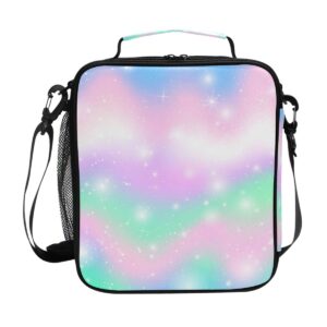 formrs rainbow lunch bag pastel pink theme insulated lunch boxes cooler lunch tote with shoulder strap for girls boy