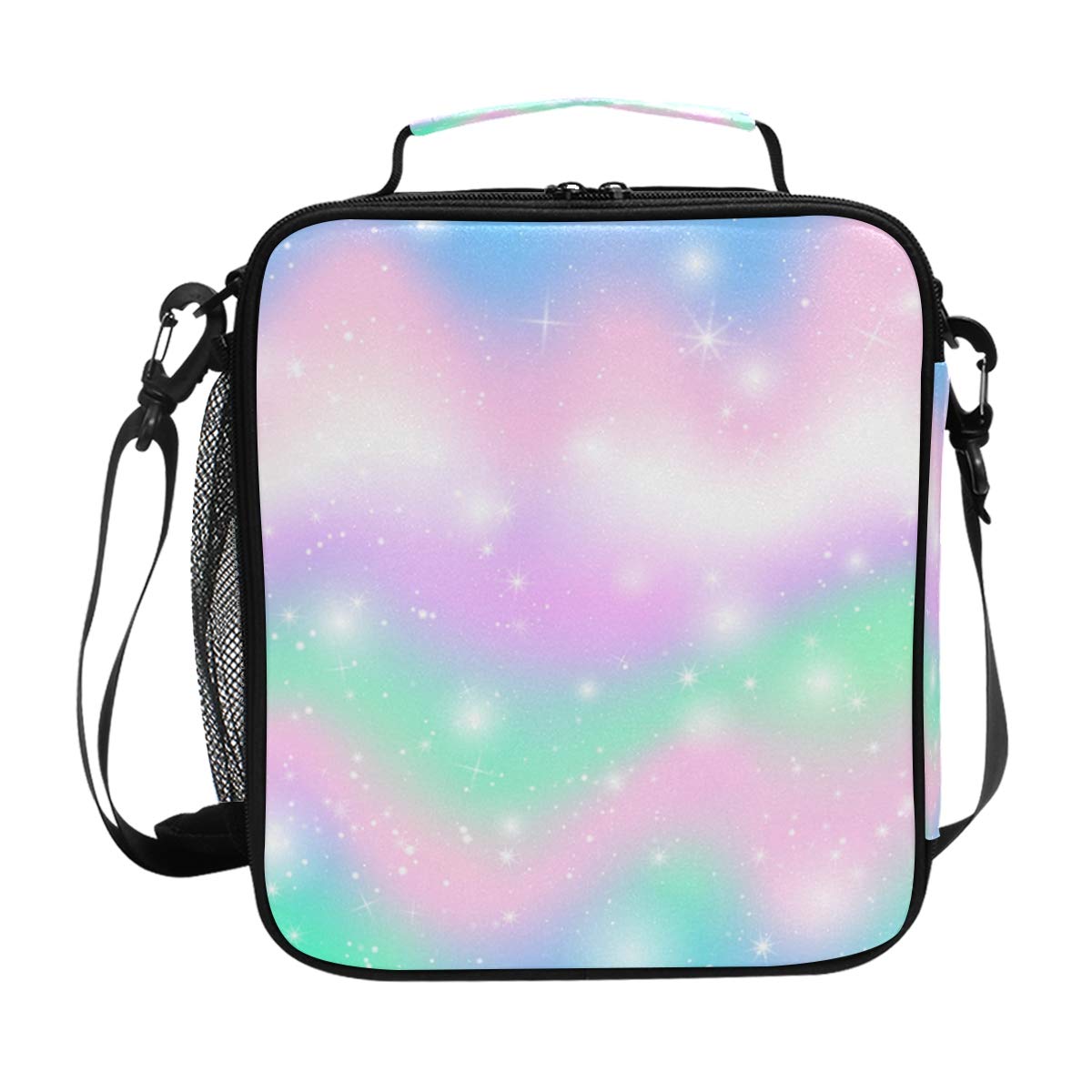 FORMRS Rainbow Lunch Bag Pastel Pink Theme Insulated Lunch Boxes Cooler Lunch Tote with Shoulder Strap for Girls Boy