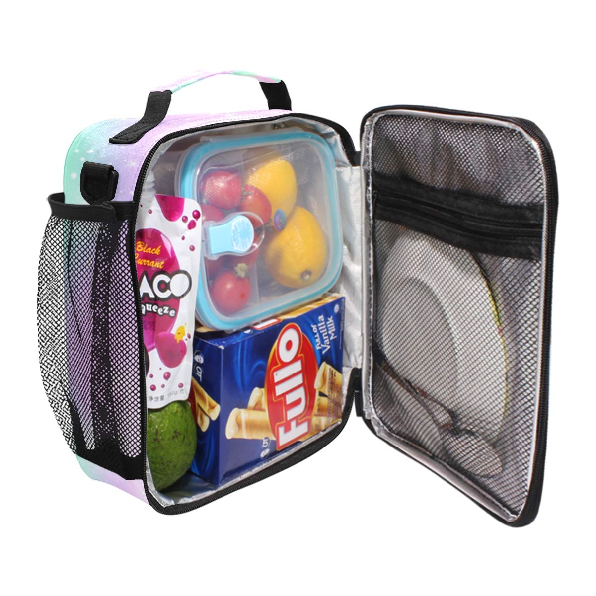 FORMRS Rainbow Lunch Bag Pastel Pink Theme Insulated Lunch Boxes Cooler Lunch Tote with Shoulder Strap for Girls Boy