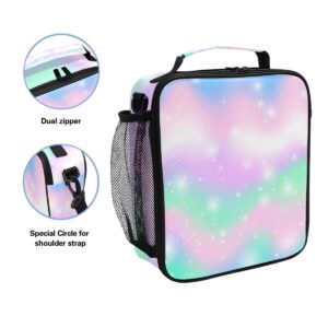 FORMRS Rainbow Lunch Bag Pastel Pink Theme Insulated Lunch Boxes Cooler Lunch Tote with Shoulder Strap for Girls Boy