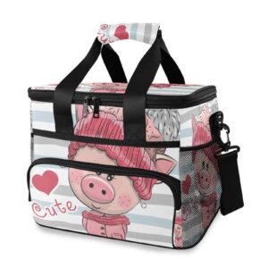 pink pig piglet piggy dress up large lunch cooler bag, shoulder lunchbox, insulated lunch box with adjustable padded shoulder strap for outdoor picnic travel beach