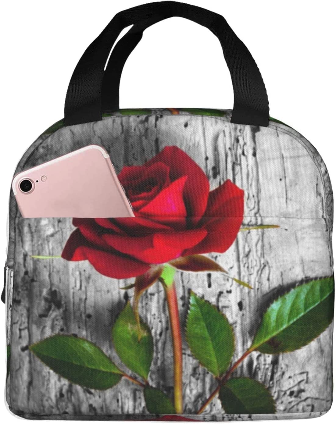 DICITNET Red Rose Lunch Box Reusable Insulated Lunch Bag Ladies Men's Lunch Box Suitable for Camping Office School