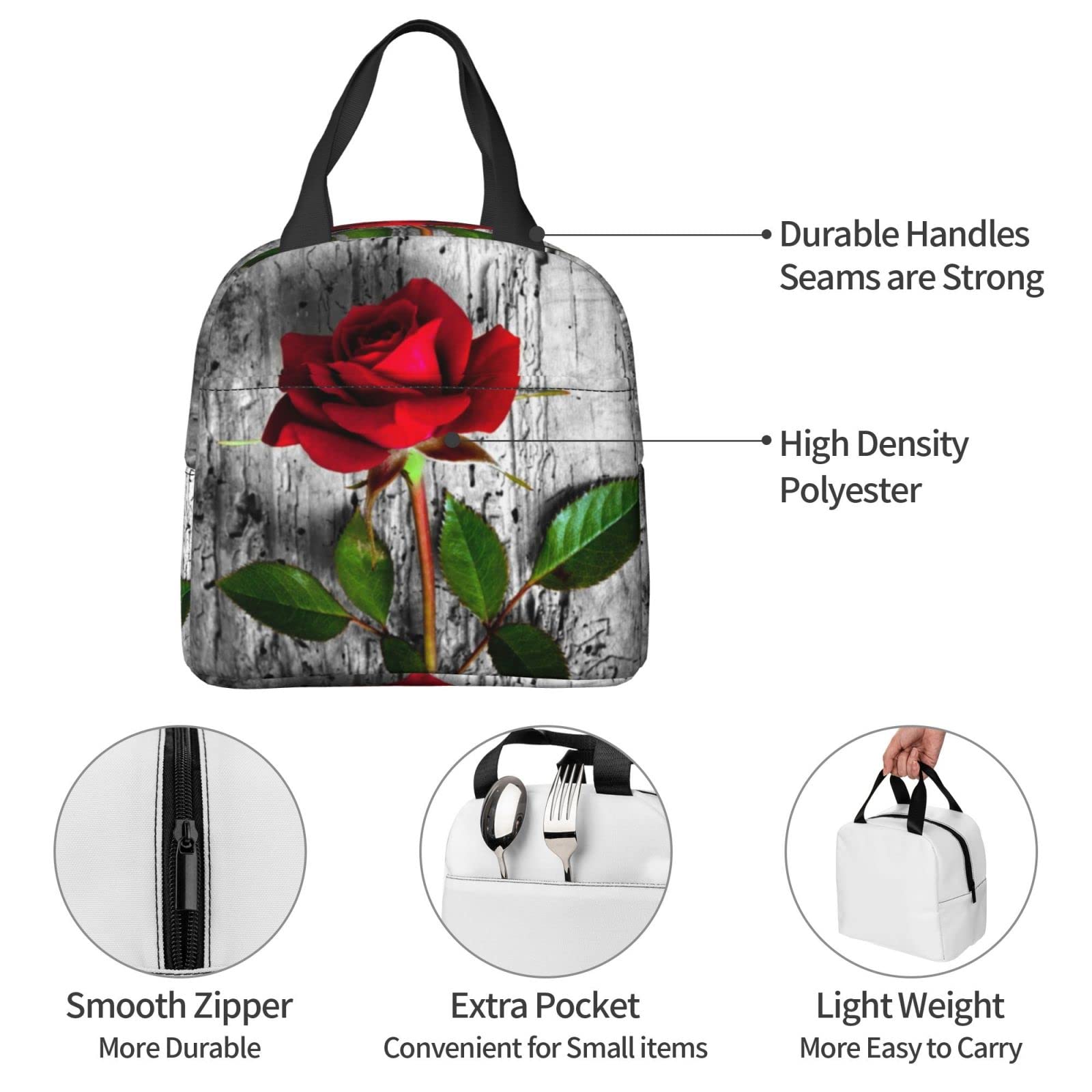 DICITNET Red Rose Lunch Box Reusable Insulated Lunch Bag Ladies Men's Lunch Box Suitable for Camping Office School