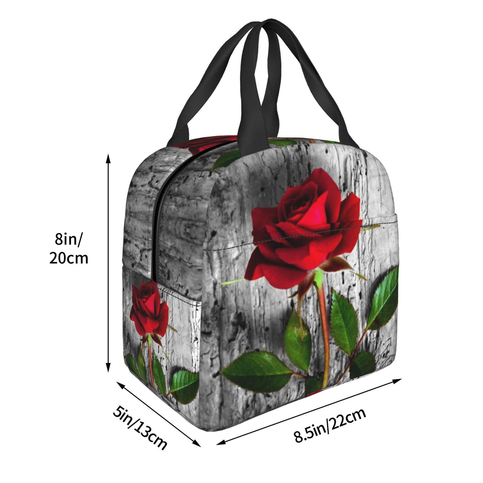DICITNET Red Rose Lunch Box Reusable Insulated Lunch Bag Ladies Men's Lunch Box Suitable for Camping Office School