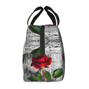 DICITNET Red Rose Lunch Box Reusable Insulated Lunch Bag Ladies Men's Lunch Box Suitable for Camping Office School