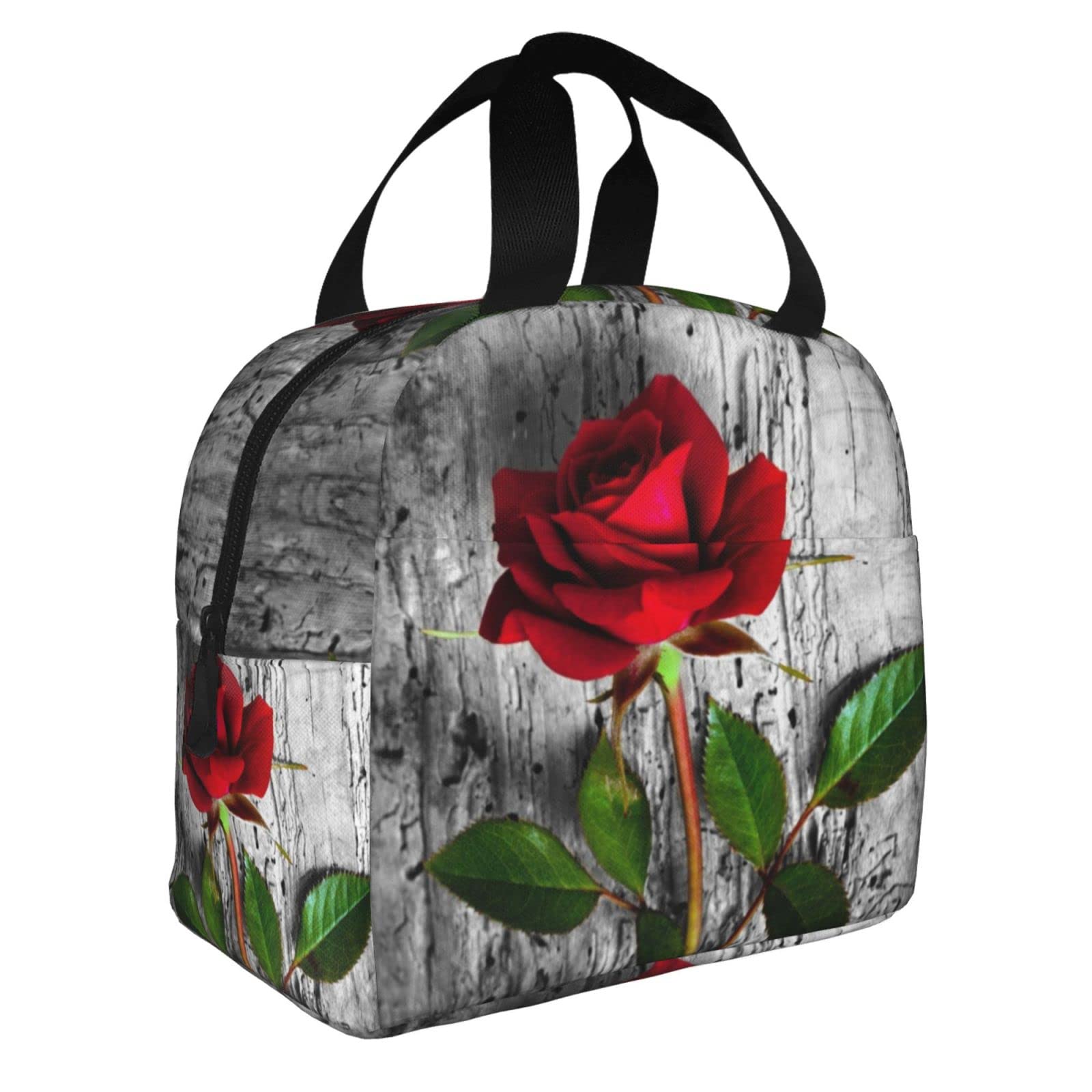 DICITNET Red Rose Lunch Box Reusable Insulated Lunch Bag Ladies Men's Lunch Box Suitable for Camping Office School