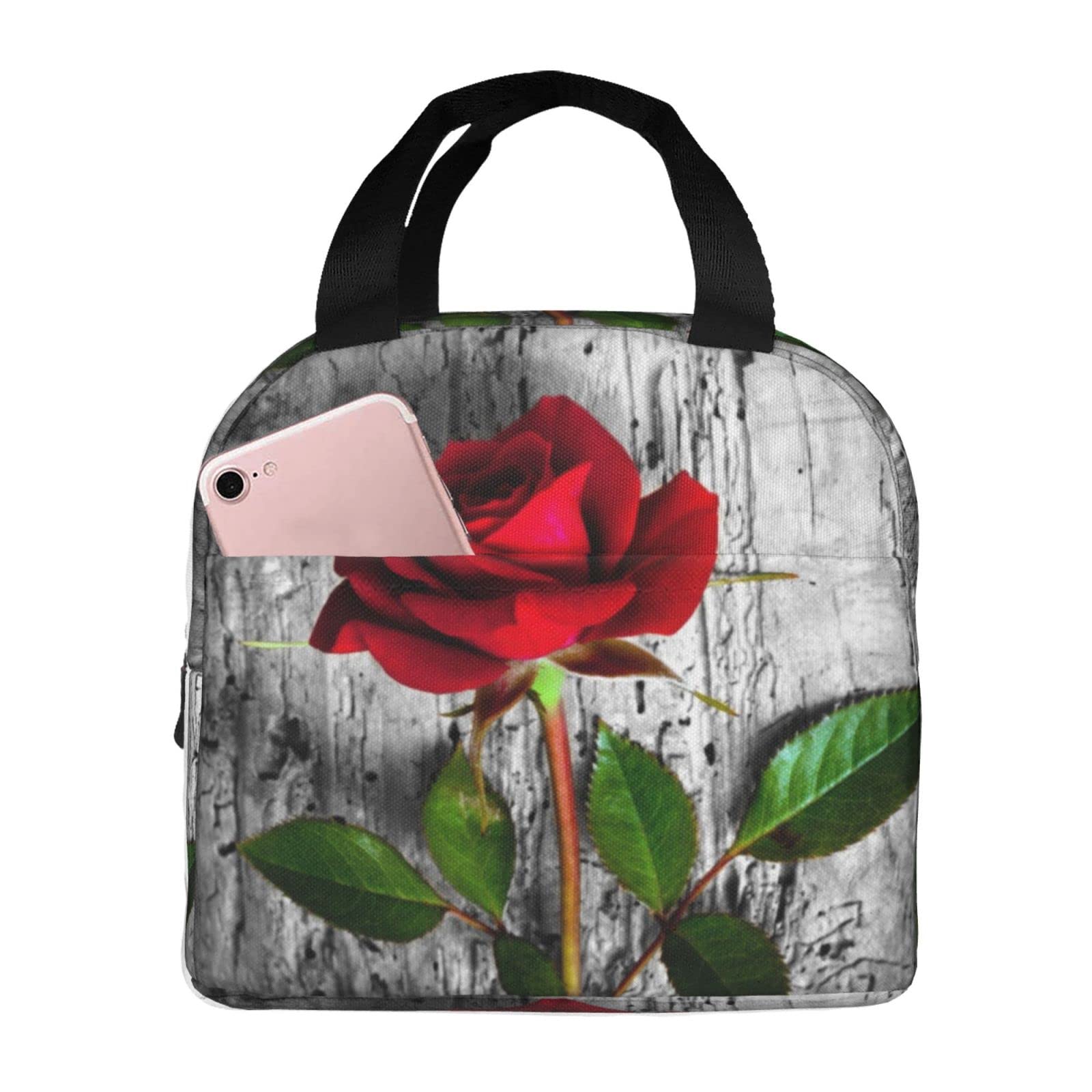 DICITNET Red Rose Lunch Box Reusable Insulated Lunch Bag Ladies Men's Lunch Box Suitable for Camping Office School