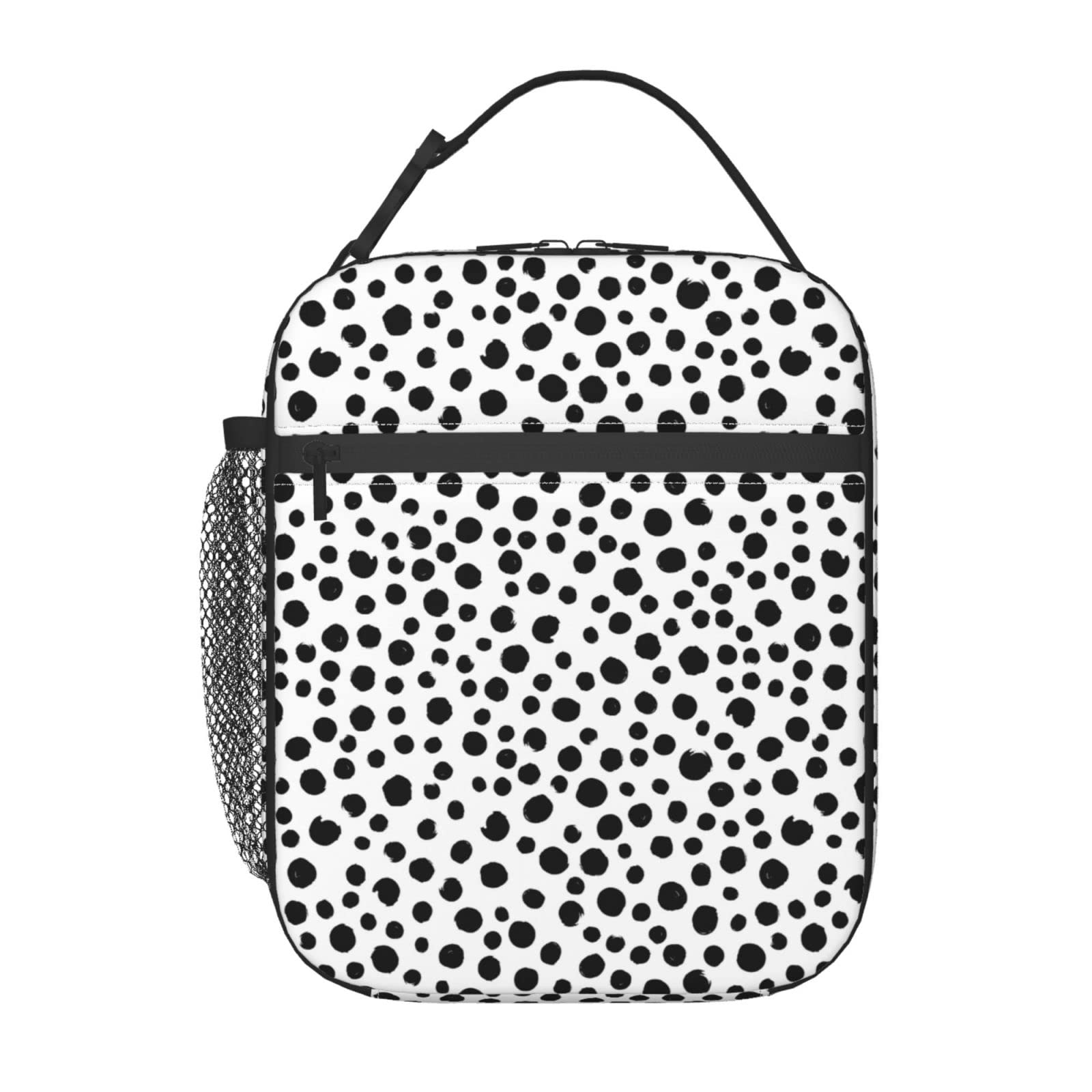 MDMEI Black Polka Dots Lunch Bag for Kids Teen Boys Girls Insulated Durable Reusable Cooler Square Lunch Box Bag for School Work Outdoor