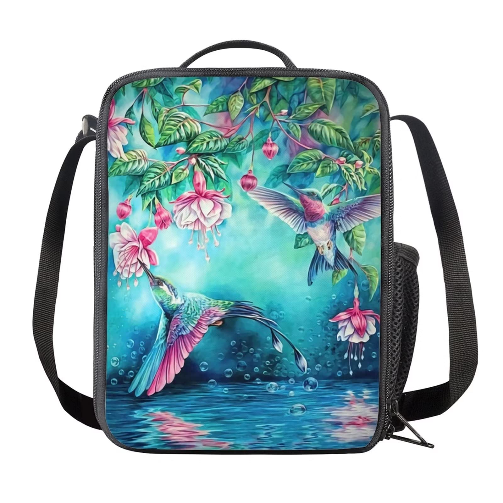 ZFRXIGN Hummingbird Flower Lunch Box Cute Lunch Bog, Coolers, Beach Bags and Picnic Tote Insulated Cooler Totes Tropical Hibiscus Lunch Holder Teal