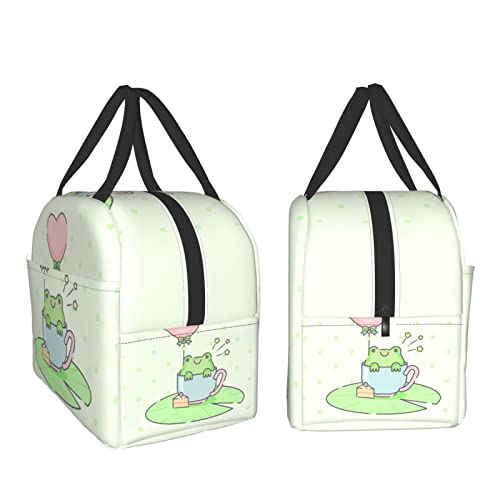 Ucsaxue Cute Baby Frog Lunch Bag Small Insulated Lunch Box with Front Pocket Cute Lunch Bags for Girls Boys Freezable Bento Box Women Men Lunch Boxes