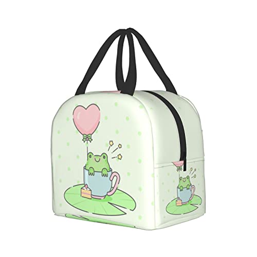 Ucsaxue Cute Baby Frog Lunch Bag Small Insulated Lunch Box with Front Pocket Cute Lunch Bags for Girls Boys Freezable Bento Box Women Men Lunch Boxes