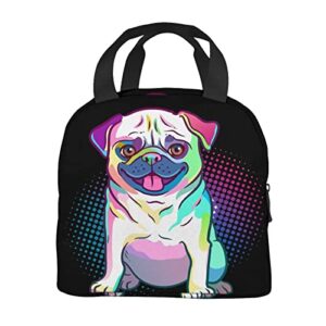 wzialfpo pug dog pop art style lunch box tote lunch bag insulated portable meal bag handbags for adults women men teens suitable work picnic