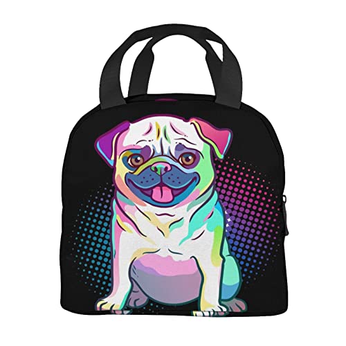 wzialfpo Pug Dog Pop Art Style Lunch Box Tote Lunch Bag Insulated Portable Meal Bag Handbags For Adults Women Men Teens Suitable Work Picnic