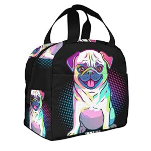 wzialfpo Pug Dog Pop Art Style Lunch Box Tote Lunch Bag Insulated Portable Meal Bag Handbags For Adults Women Men Teens Suitable Work Picnic