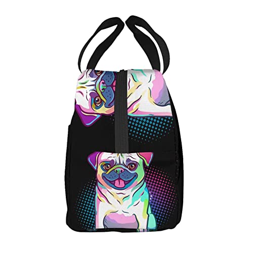 wzialfpo Pug Dog Pop Art Style Lunch Box Tote Lunch Bag Insulated Portable Meal Bag Handbags For Adults Women Men Teens Suitable Work Picnic