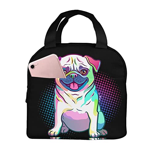 wzialfpo Pug Dog Pop Art Style Lunch Box Tote Lunch Bag Insulated Portable Meal Bag Handbags For Adults Women Men Teens Suitable Work Picnic