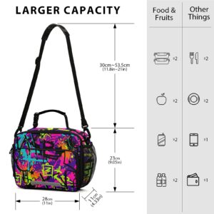 xigua Student Lunch Bag, Graffiti Patterns And Spray Paint Ink Elements Detachable Shoulder Strap Insulated Lunch Box Men Women Cooler Bag Tote Bag for School Office Picnic Trip