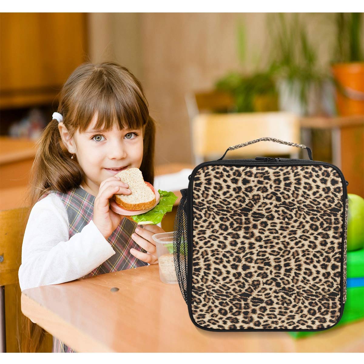 Leopard Print Lunch Box Leopard Snakeskin Zebra Pattern Insulated Lunch Bag Fashion Wild Animals Reusable Cooler Meal Prep Bags Lunch Tote with Shoulder Strap for School Kids Girls Boys Office