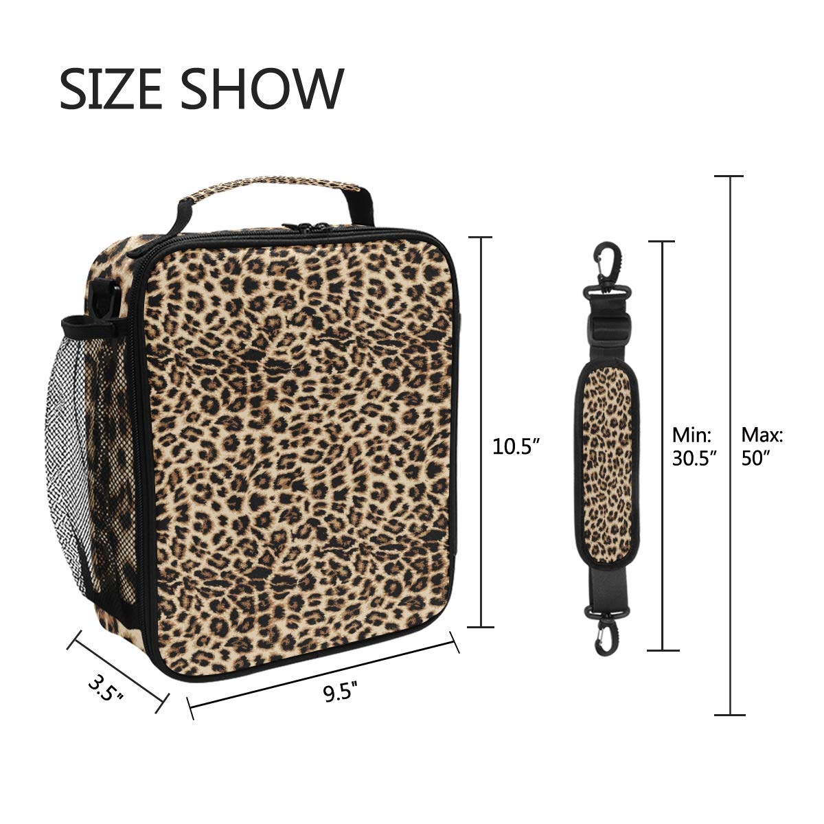 Leopard Print Lunch Box Leopard Snakeskin Zebra Pattern Insulated Lunch Bag Fashion Wild Animals Reusable Cooler Meal Prep Bags Lunch Tote with Shoulder Strap for School Kids Girls Boys Office