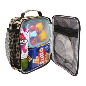 Leopard Print Lunch Box Leopard Snakeskin Zebra Pattern Insulated Lunch Bag Fashion Wild Animals Reusable Cooler Meal Prep Bags Lunch Tote with Shoulder Strap for School Kids Girls Boys Office