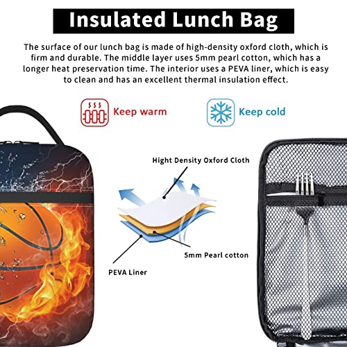 KAWOEEW Boys Lunch Box Kids,Basketball Girls Insulated Lunch Bag Reusable Work Lunch Tote Box Bag for Women Men and Adults