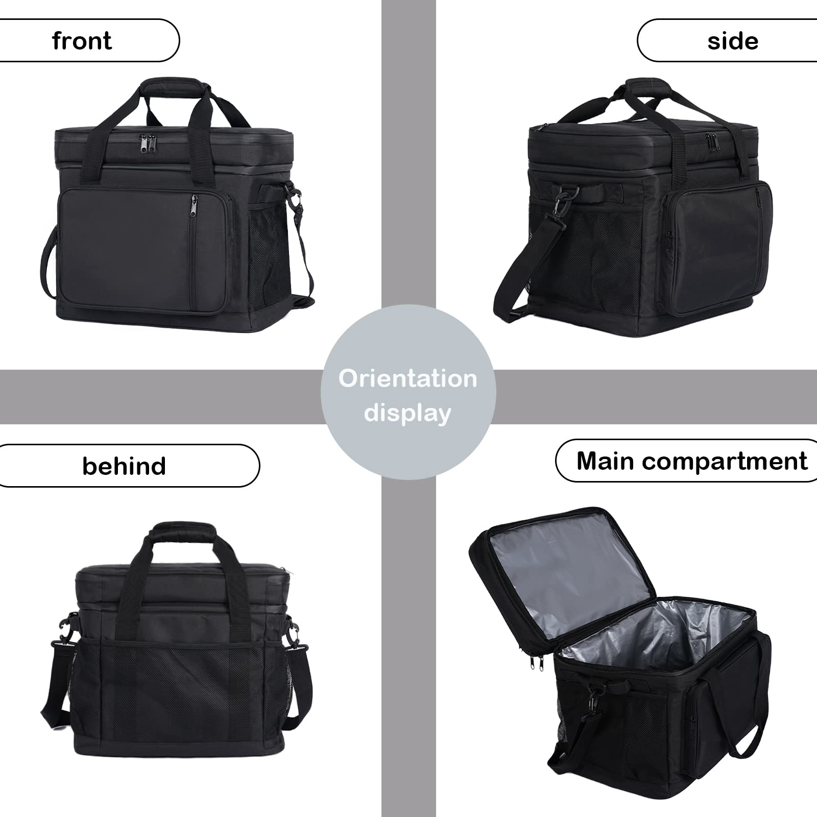 MOV COMPRA Movcompra Black Adult Insulated Lunch Box for Work + 45-Can Dual Compartment Large Lunch Cooler Bag