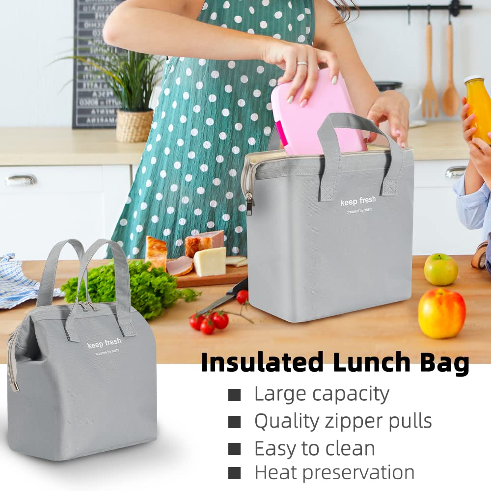 VIOCIWUO Insulated Lunch Bag Reusable Lunch Bag Big Portable Cooler Tote Bag for Men Women Work Picnic Lunch Box Bag (Grey)