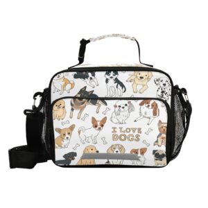 alaza cute dog animal doodle lunch bag reusable insulated cooler lunch tote bag with adjustable shoulder strap for office work picnic travel,size 11 x 4.33 x 9.05 inch