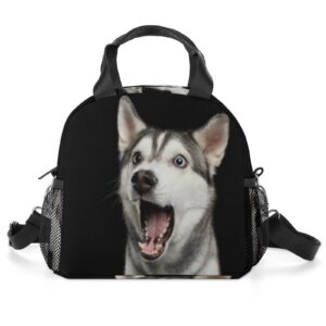 lunch box women boys girls funny husky dog lunch bag insulated thermos tote with water bottle holder & removable shoulder strap for back to school travel work
