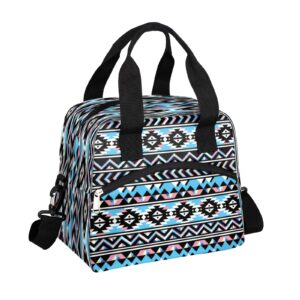 aztec geometric pattern lunch bag adjustable shoulder strap cooler bag reusable zipper insulated lunch tote bag for work picnic camping school