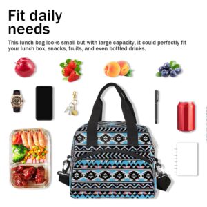 Aztec Geometric Pattern Lunch Bag Adjustable Shoulder Strap Cooler Bag Reusable Zipper Insulated Lunch Tote Bag for Work Picnic Camping School