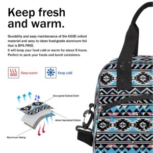 Aztec Geometric Pattern Lunch Bag Adjustable Shoulder Strap Cooler Bag Reusable Zipper Insulated Lunch Tote Bag for Work Picnic Camping School