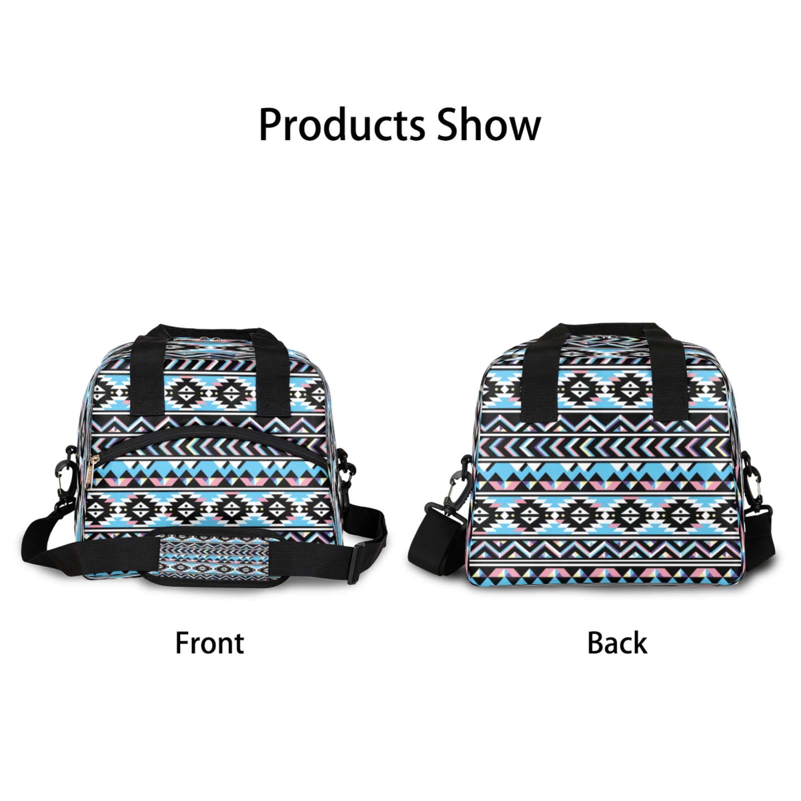 Aztec Geometric Pattern Lunch Bag Adjustable Shoulder Strap Cooler Bag Reusable Zipper Insulated Lunch Tote Bag for Work Picnic Camping School