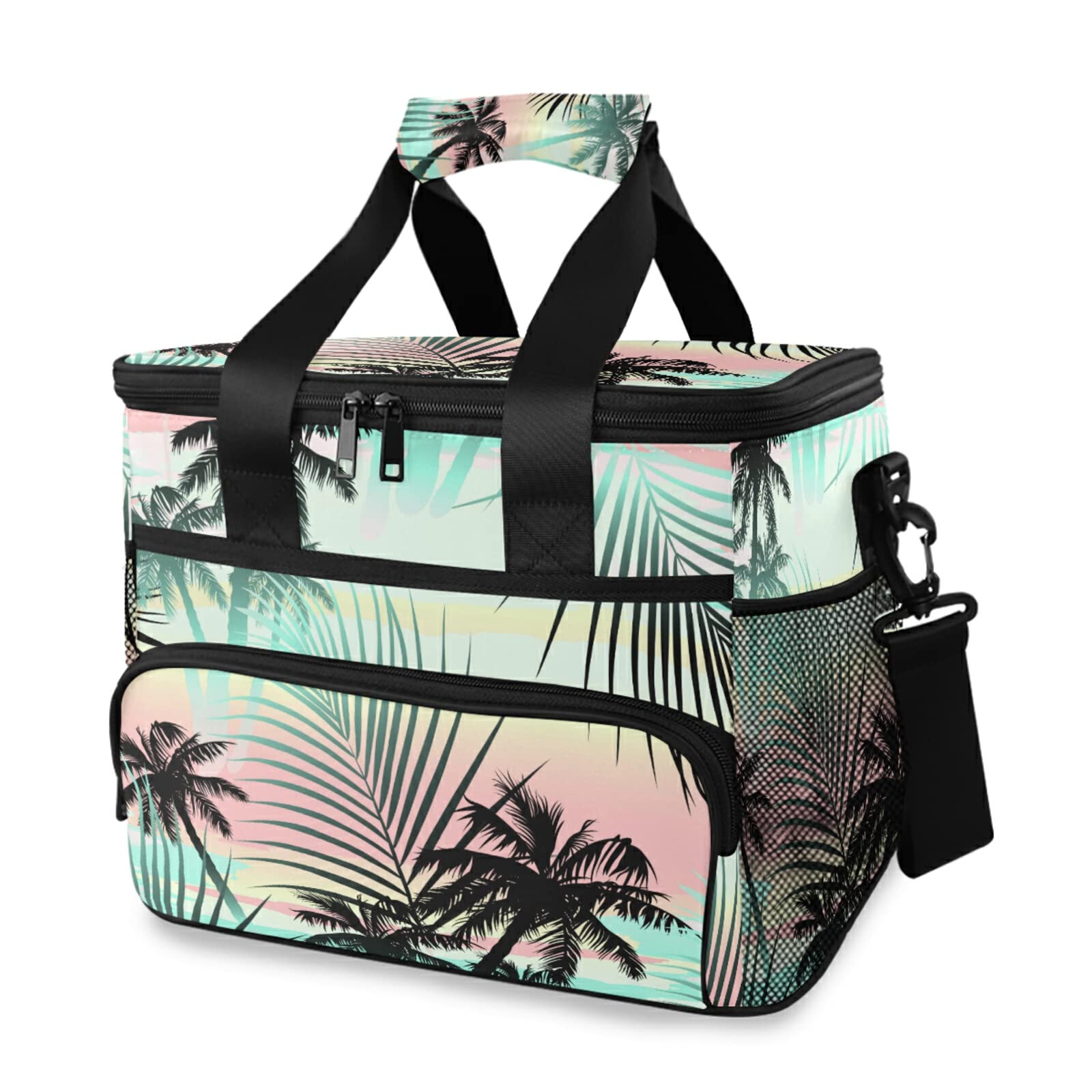 OTVEE Tropical Summer Palm Trees Lunch Bag Tote Large Picnic Reusable Insulated Cooler Lunch Box with Adjustable Shoulder Strap