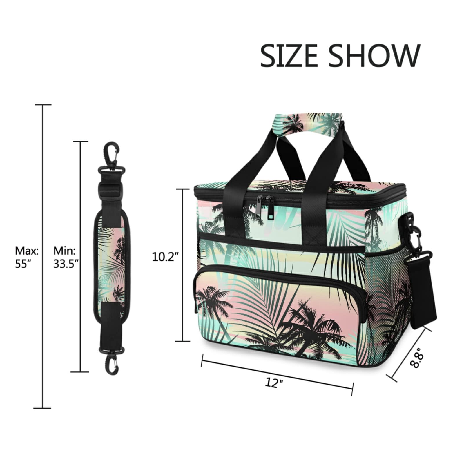 OTVEE Tropical Summer Palm Trees Lunch Bag Tote Large Picnic Reusable Insulated Cooler Lunch Box with Adjustable Shoulder Strap