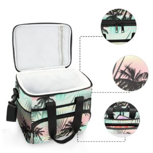 OTVEE Tropical Summer Palm Trees Lunch Bag Tote Large Picnic Reusable Insulated Cooler Lunch Box with Adjustable Shoulder Strap