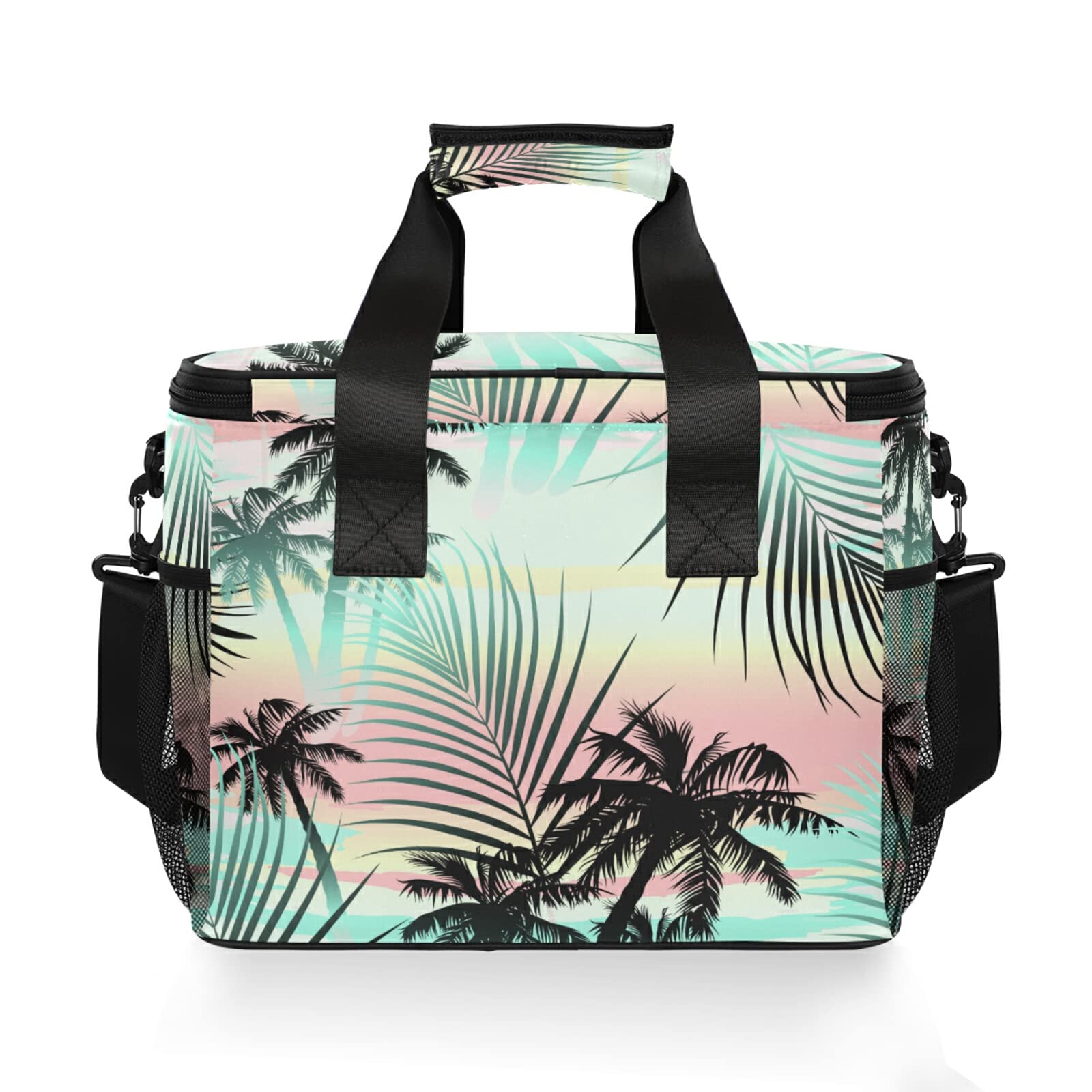 OTVEE Tropical Summer Palm Trees Lunch Bag Tote Large Picnic Reusable Insulated Cooler Lunch Box with Adjustable Shoulder Strap