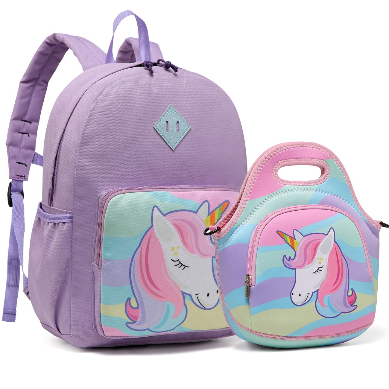 Chase Chic Cute Lightweight Unicorn Kids Backpack and Water Resistant Lunch Bag